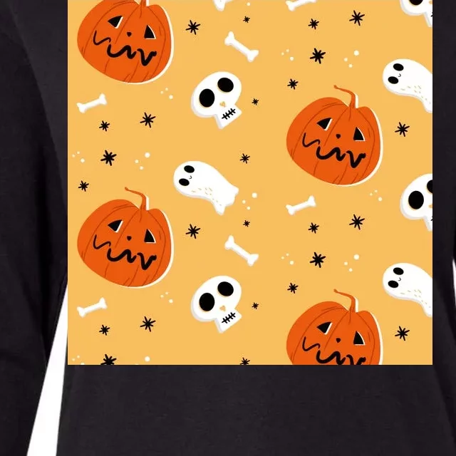 Spooky Halloween Skull Ghost Cartoon Womens Cotton Relaxed Long Sleeve T-Shirt