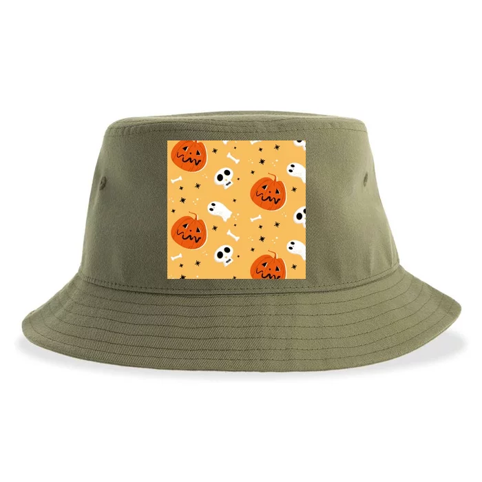 Spooky Halloween Skull Ghost Cartoon Sustainable Bucket Hat