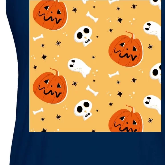 Spooky Halloween Skull Ghost Cartoon Ladies Essential Flowy Tank