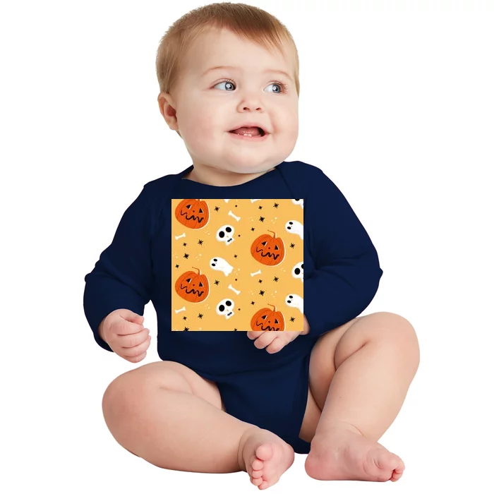 Spooky Halloween Skull Ghost Cartoon Baby Long Sleeve Bodysuit