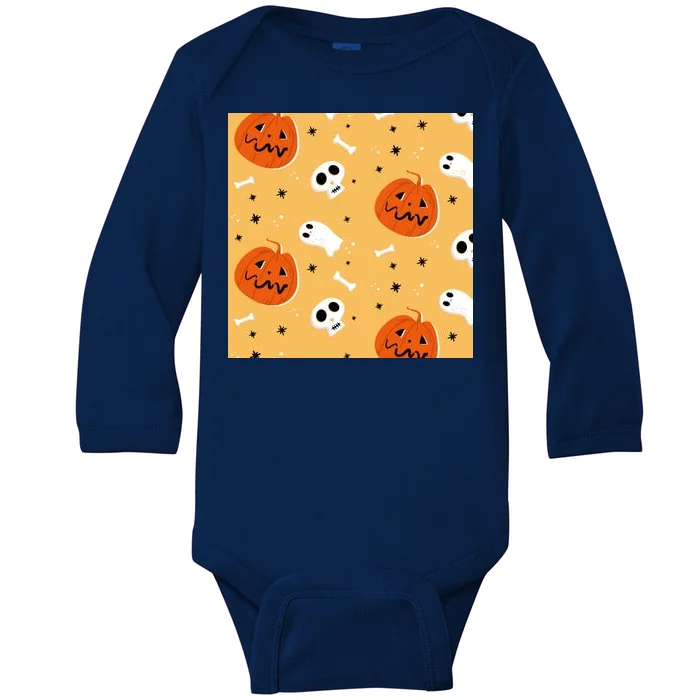 Spooky Halloween Skull Ghost Cartoon Baby Long Sleeve Bodysuit