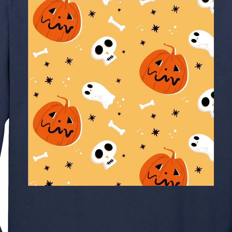 Spooky Halloween Skull Ghost Cartoon Tall Long Sleeve T-Shirt