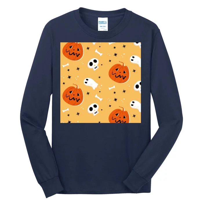 Spooky Halloween Skull Ghost Cartoon Tall Long Sleeve T-Shirt