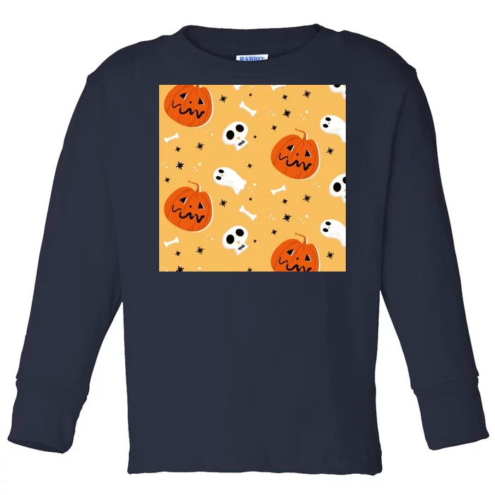 Spooky Halloween Skull Ghost Cartoon Toddler Long Sleeve Shirt