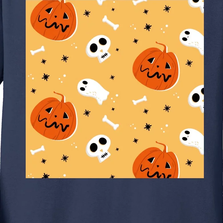 Spooky Halloween Skull Ghost Cartoon Kids Long Sleeve Shirt