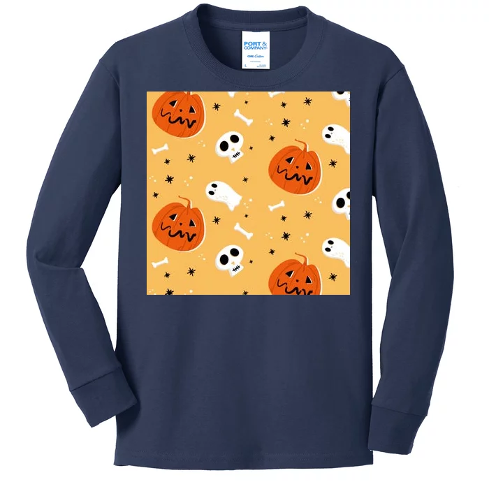 Spooky Halloween Skull Ghost Cartoon Kids Long Sleeve Shirt