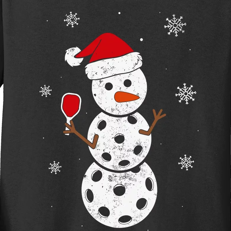 Santa Hat Snowman Gifts For Xmas Funny Pickleball Christmas Kids Long Sleeve Shirt