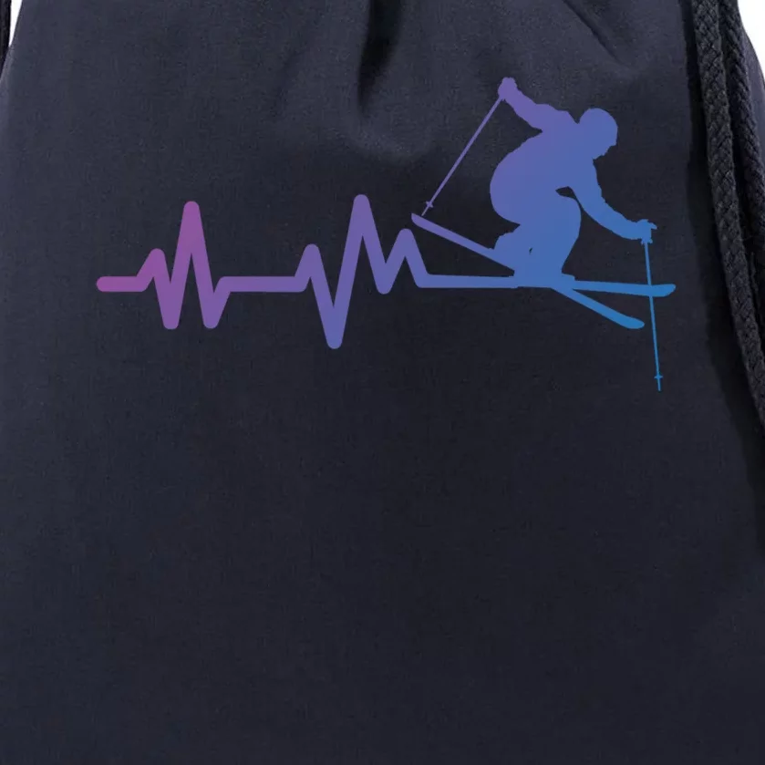 Ski Heartbeat Skiing Skier Gift Drawstring Bag