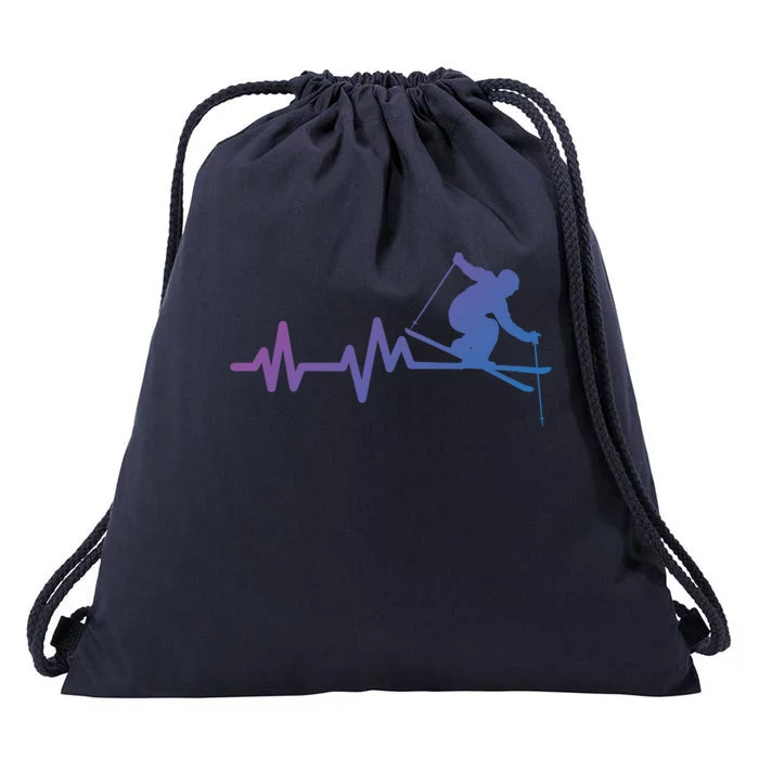 Ski Heartbeat Skiing Skier Gift Drawstring Bag