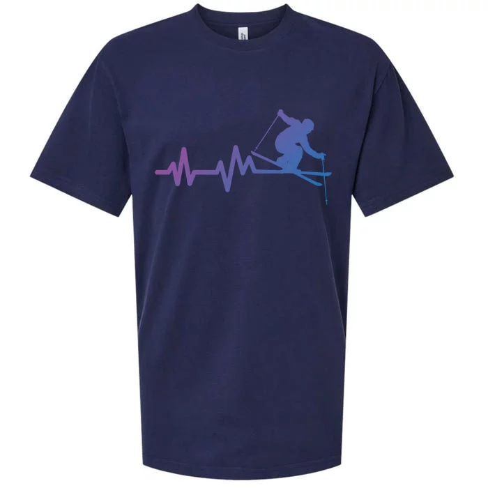 Ski Heartbeat Skiing Skier Gift Sueded Cloud Jersey T-Shirt