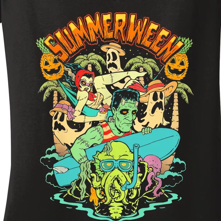 Summerween Happy Summerween Summer Halloween Holiday Women's V-Neck T-Shirt