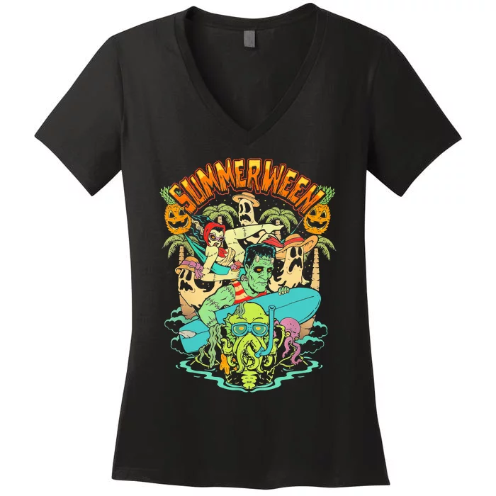 Summerween Happy Summerween Summer Halloween Holiday Women's V-Neck T-Shirt