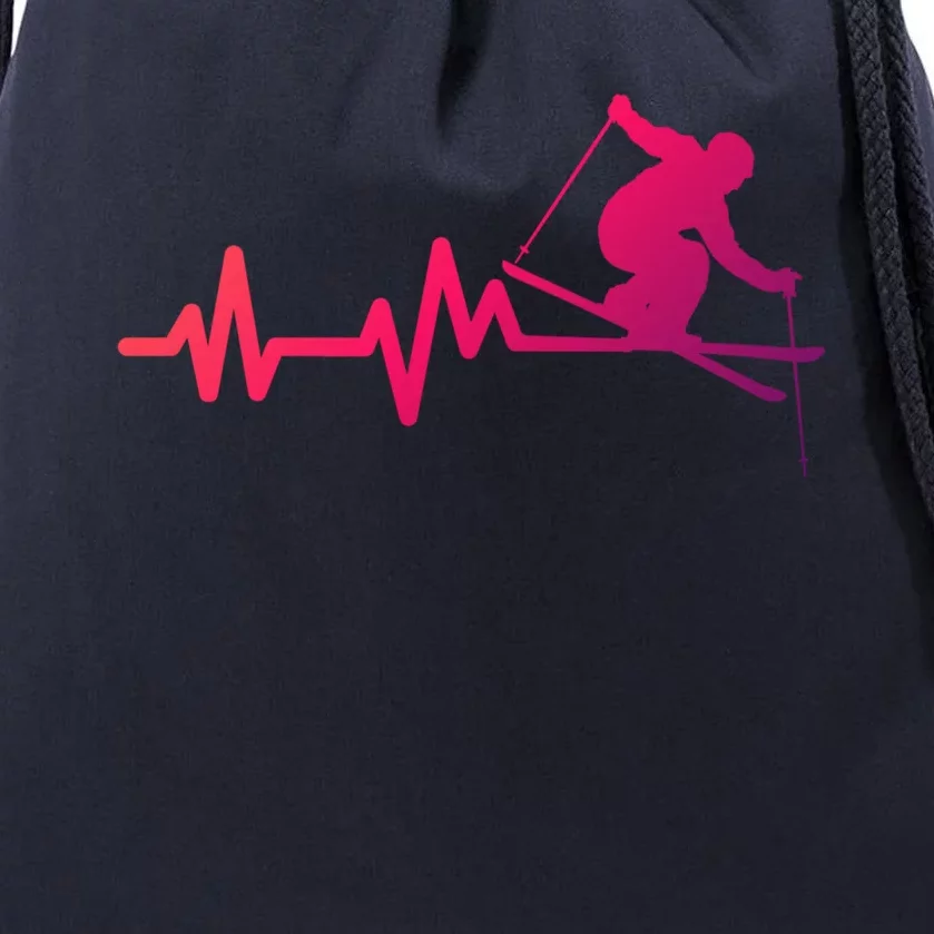 Ski Heartbeat Skiing Skier Gift Drawstring Bag