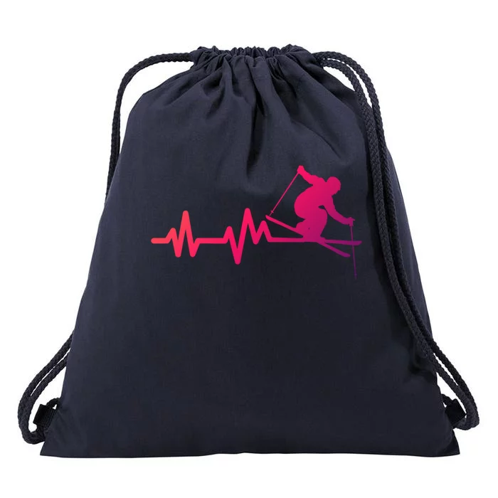 Ski Heartbeat Skiing Skier Gift Drawstring Bag