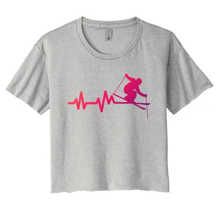 Ski Heartbeat Skiing Skier Gift Women's Crop Top Tee