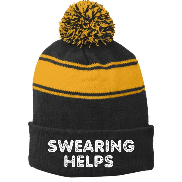 Swearing Helps Stripe Pom Pom Beanie