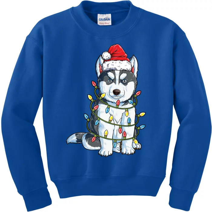 Siberian Husky Santa Christmas Tree Lights Xmas Funny Gift Boys Great Gift Kids Sweatshirt