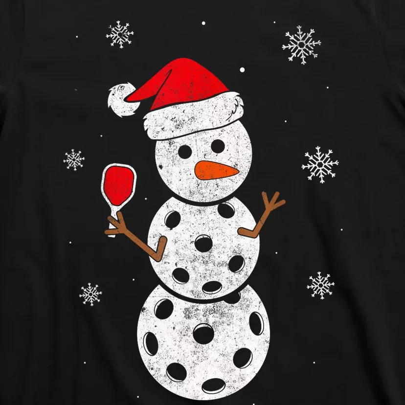 Santa Hat Snowman Gifts For Xmas Funny Pickleball Christmas T-Shirt