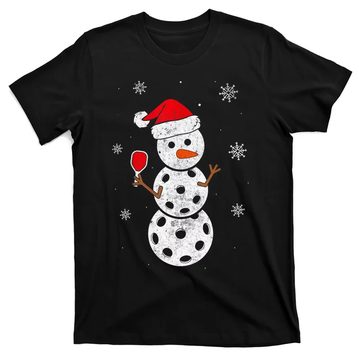 Santa Hat Snowman Gifts For Xmas Funny Pickleball Christmas T-Shirt