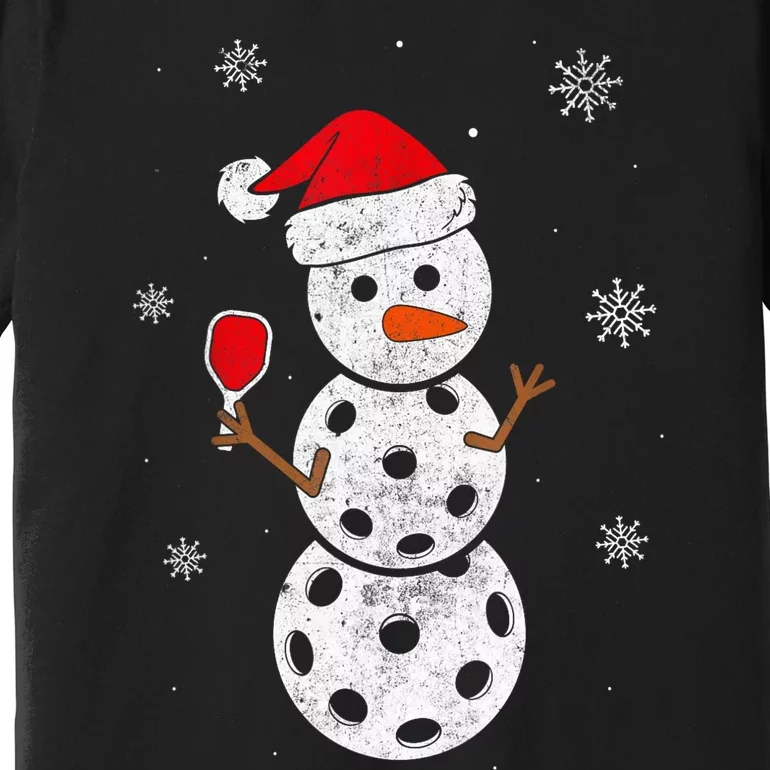 Santa Hat Snowman Gifts For Xmas Funny Pickleball Christmas Premium T-Shirt