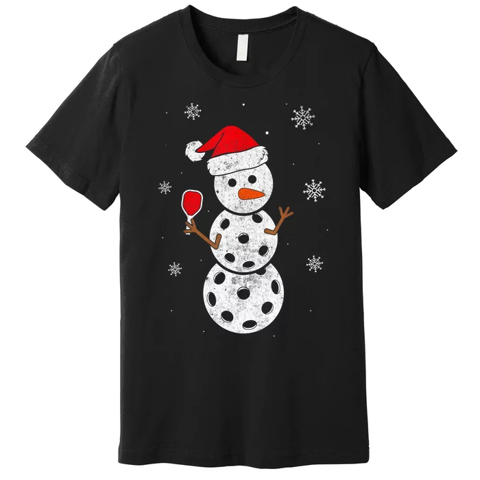 Santa Hat Snowman Gifts For Xmas Funny Pickleball Christmas Premium T-Shirt