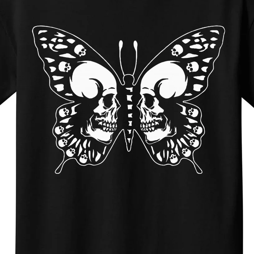 Spooky Halloween Skull Goth Graphic Butterfly Wing Aesthetic Kids T-Shirt