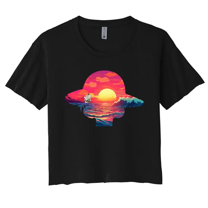 Straw Hat Sunset Pirate Ship Custom Design Anime Women's Crop Top Tee