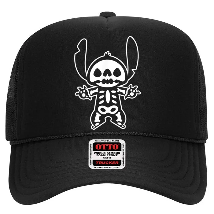 Stitch Halloween Skeleton High Crown Mesh Trucker Hat