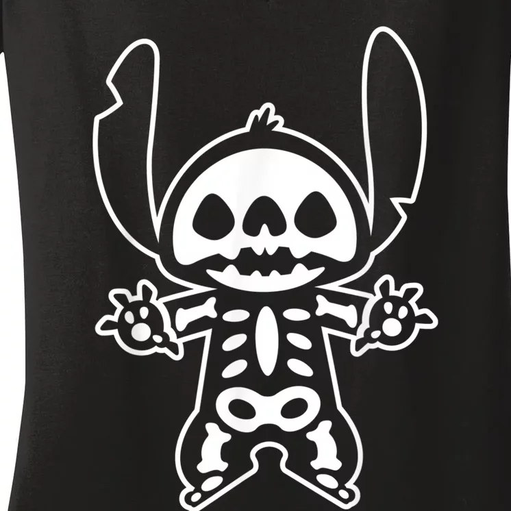 Stitch Halloween Skeleton Women's V-Neck T-Shirt