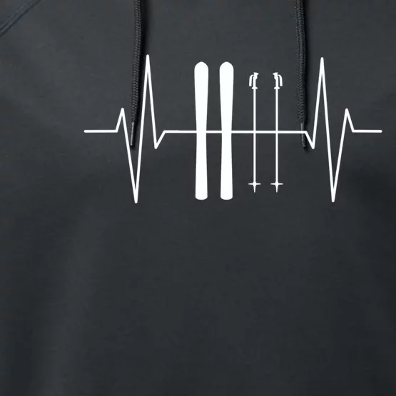 Ski Heartbeat Skier Skiing Gift For Skier Performance Fleece Hoodie