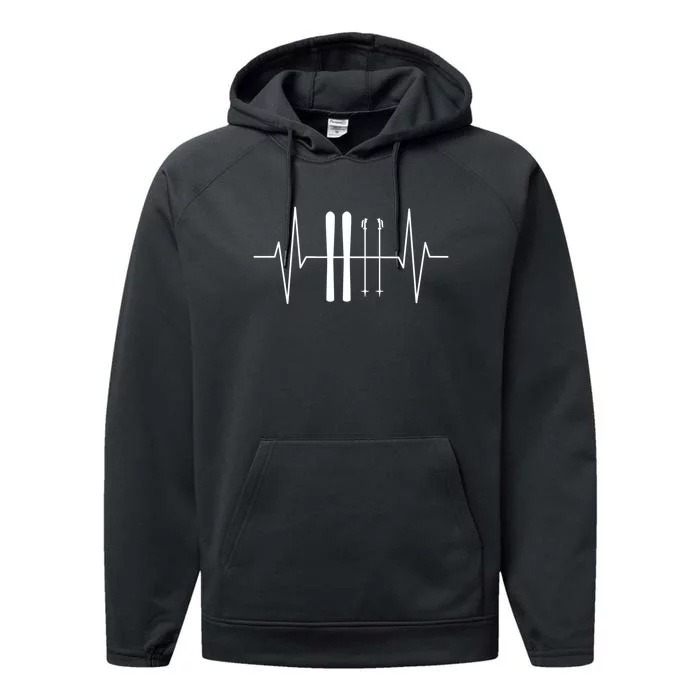 Ski Heartbeat Skier Skiing Gift For Skier Performance Fleece Hoodie