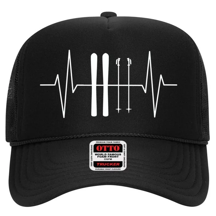 Ski Heartbeat Skier Skiing Gift For Skier High Crown Mesh Trucker Hat