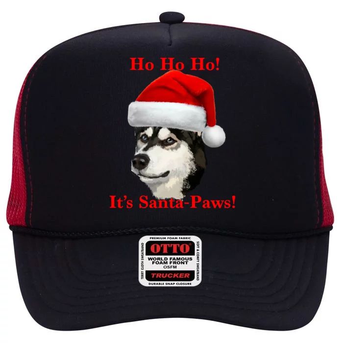 Siberian Husky Santa Paws Gift High Crown Mesh Trucker Hat