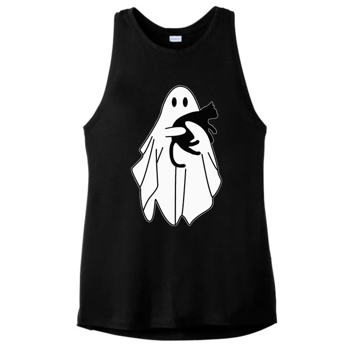 Spooky Halloween Spirit with a Playful Black Cat Ladies Tri-Blend Wicking Tank