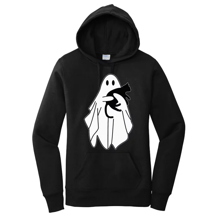 Spooky Halloween Spirit with a Playful Black Cat Women's Pullover Hoodie