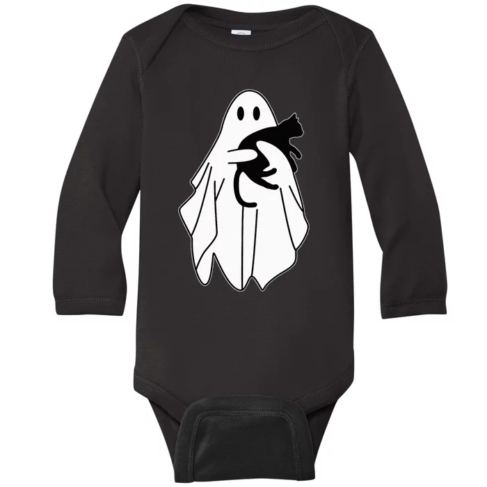 Spooky Halloween Spirit with a Playful Black Cat Baby Long Sleeve Bodysuit