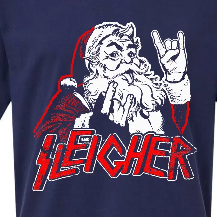 Sleigher Hail Santa Heavy Metal Christmas Rock Xmas Art Sueded Cloud Jersey T-Shirt