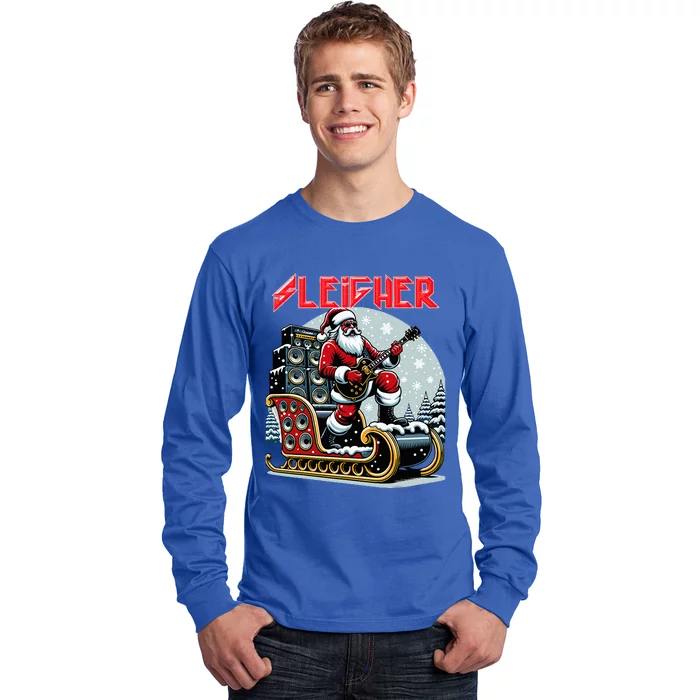 Sleigher Hail Santa Heavy Metal Christmas Rock Xmas Art Long Sleeve Shirt