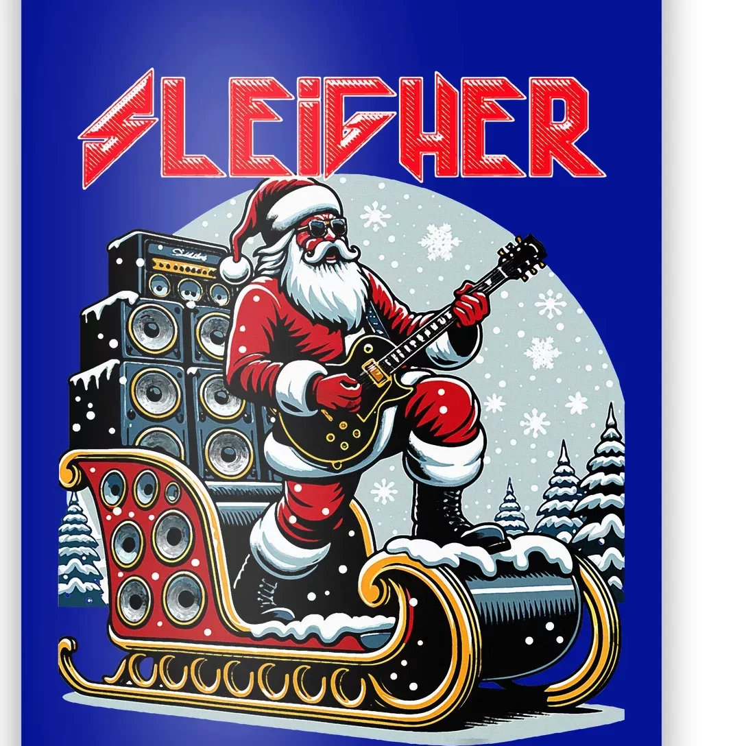 Sleigher Hail Santa Heavy Metal Christmas Rock Xmas Art Poster