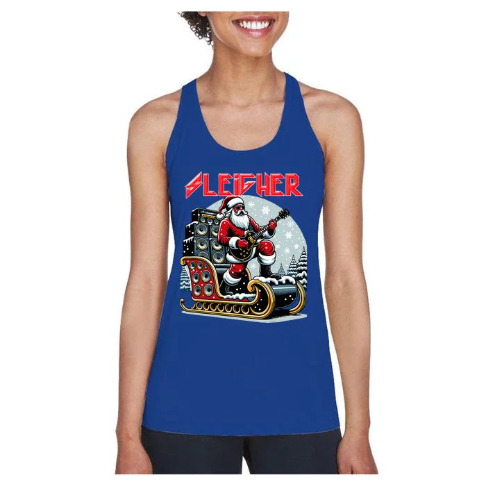 Sleigher Hail Santa Heavy Metal Christmas Rock Xmas Art Women's Racerback Tank