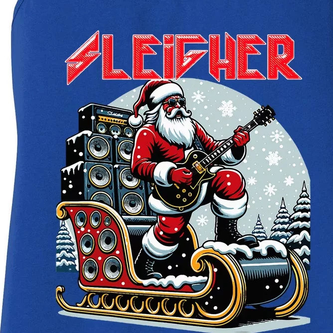 Sleigher Hail Santa Heavy Metal Christmas Rock Xmas Art Women's Racerback Tank