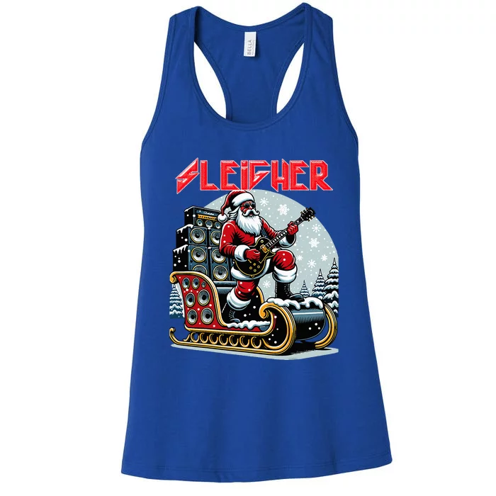 Sleigher Hail Santa Heavy Metal Christmas Rock Xmas Art Women's Racerback Tank