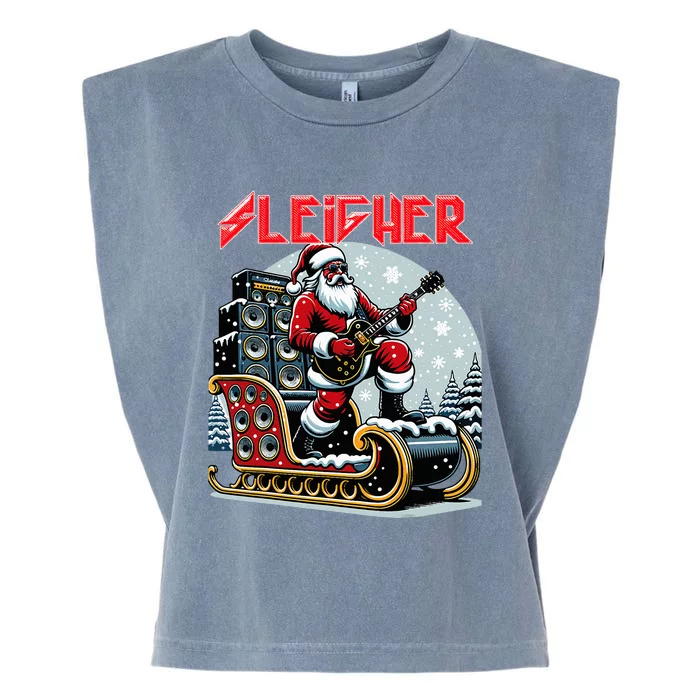 Sleigher Hail Santa Heavy Metal Christmas Rock Xmas Art Garment-Dyed Women's Muscle Tee