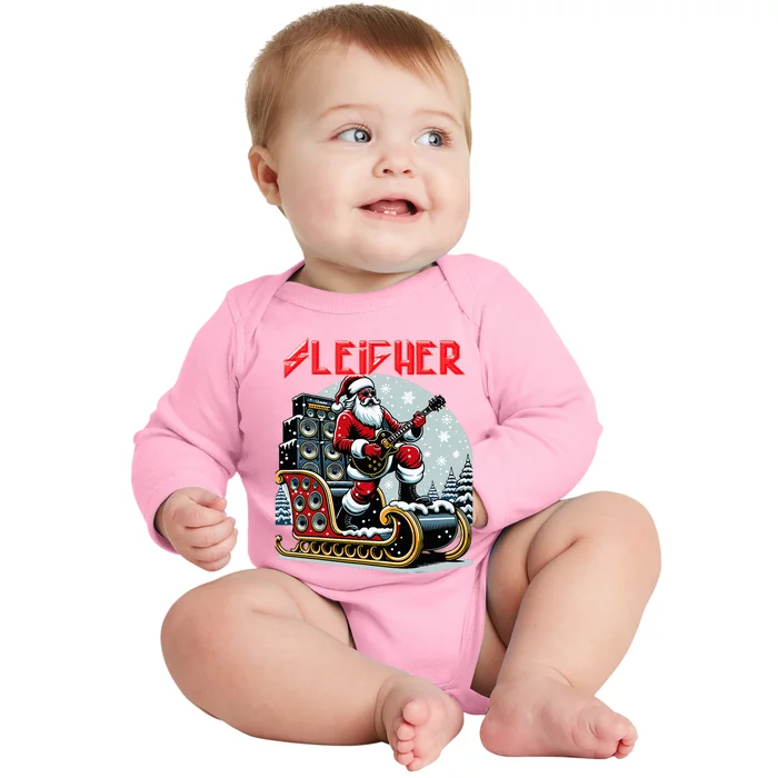 Sleigher Hail Santa Heavy Metal Christmas Rock Xmas Art Baby Long Sleeve Bodysuit