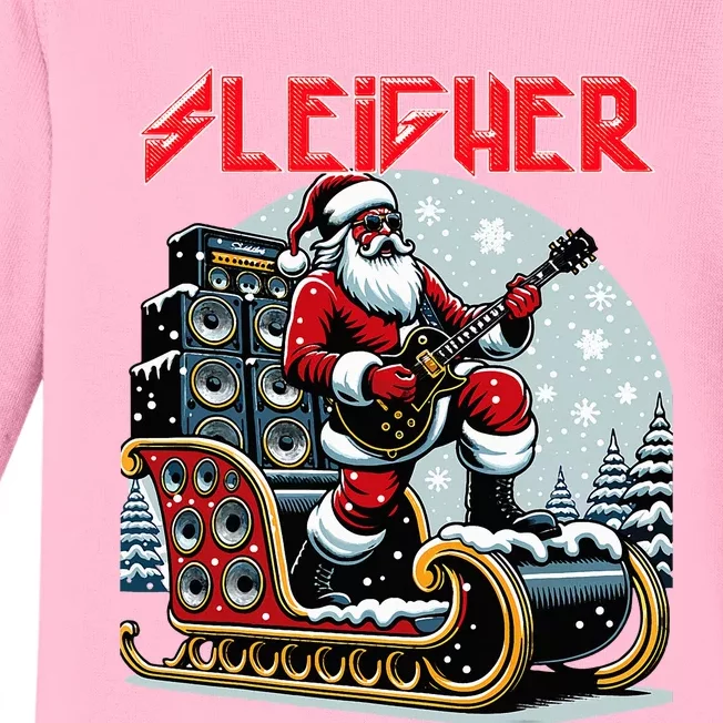 Sleigher Hail Santa Heavy Metal Christmas Rock Xmas Art Baby Long Sleeve Bodysuit