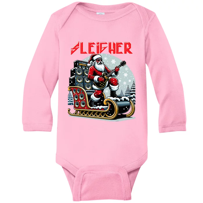 Sleigher Hail Santa Heavy Metal Christmas Rock Xmas Art Baby Long Sleeve Bodysuit