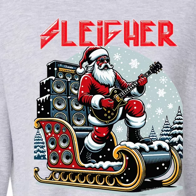 Sleigher Hail Santa Heavy Metal Christmas Rock Xmas Art Cropped Pullover Crew