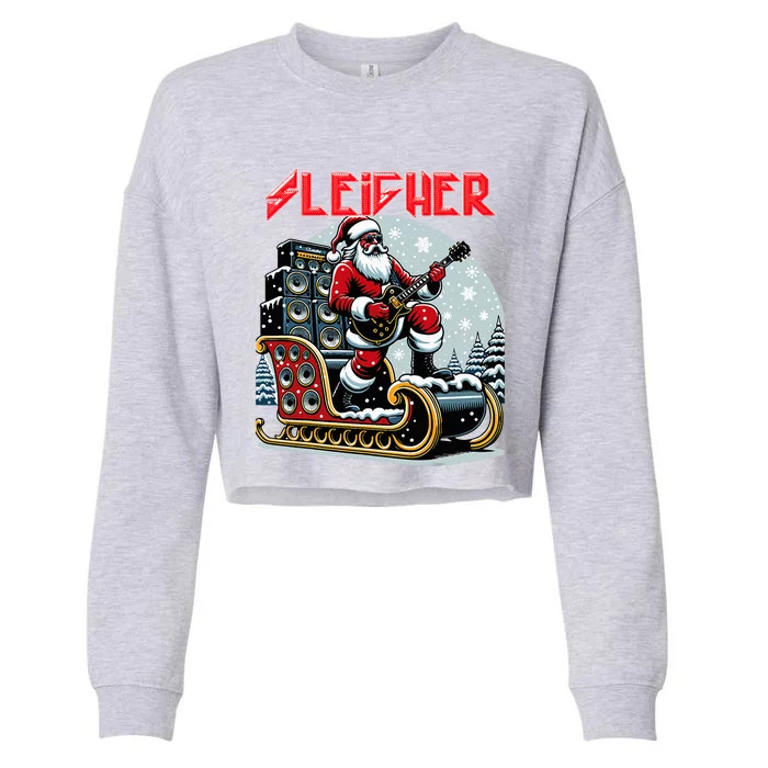 Sleigher Hail Santa Heavy Metal Christmas Rock Xmas Art Cropped Pullover Crew