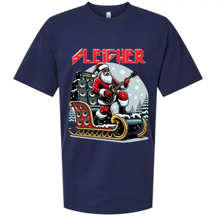 Sleigher Hail Santa Heavy Metal Christmas Rock Xmas Art Sueded Cloud Jersey T-Shirt