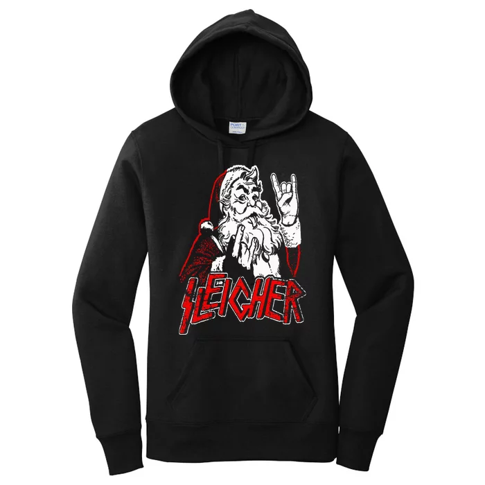 Sleigher Hail Santa Heavy Metal Christmas Women's Pullover Hoodie